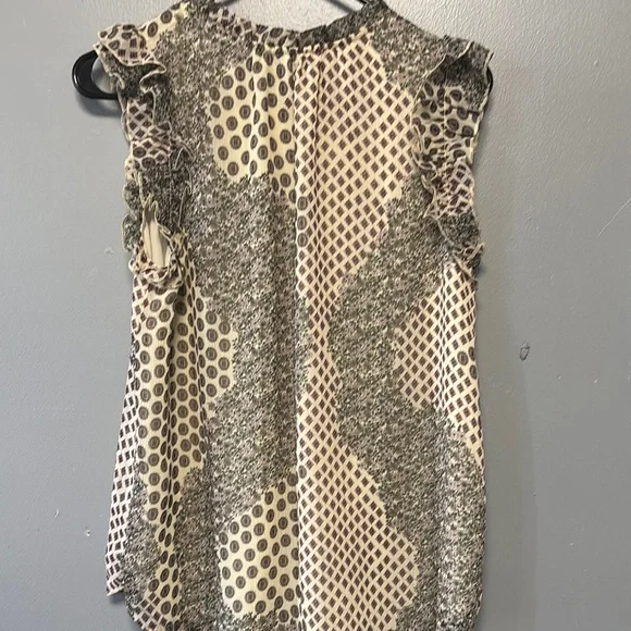 LOFT Cream Ruffled Blouse with Mandarin Collar - Picture 2 of 3